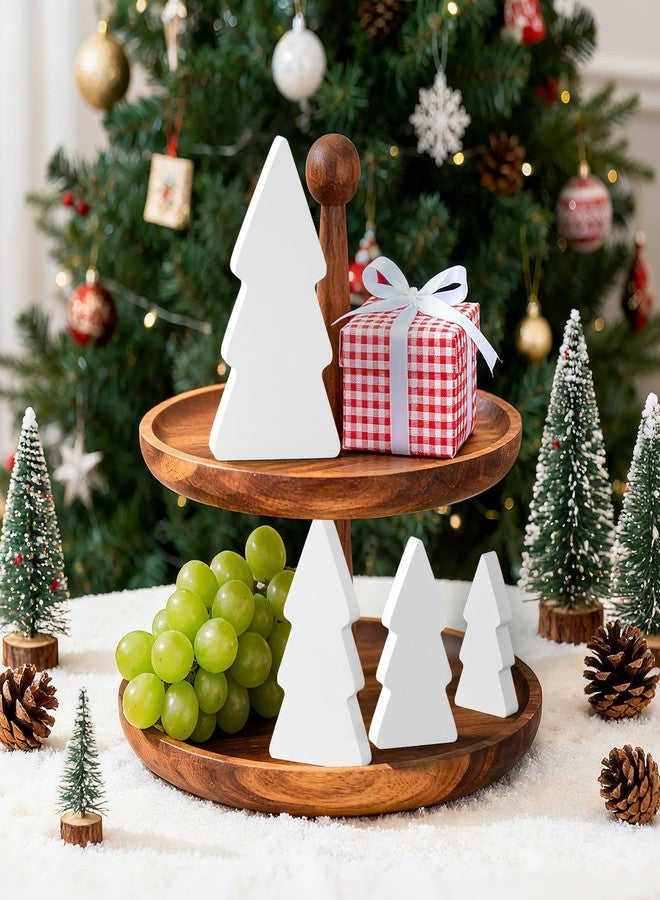 APUDWN 4Pcs Wooden Christmas Tree for Crafts White Unfinished Wood Xmas Tree Table Signs to Paint Blank Christmas Freestanding Block Cutouts for Tiered Tray Home Kitchen Office Shelf Living Room Decor - Image 4